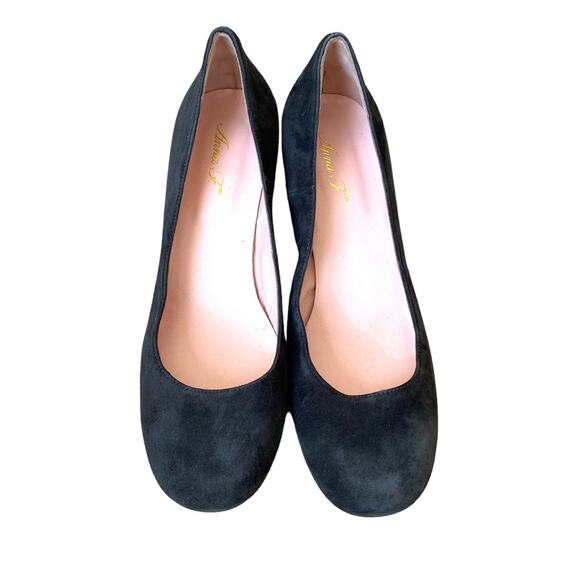 Anna F. Gray Suede Round Toe Velvet Block Heels size 40 US 10 Designer Luxury - Picture 5 of 10